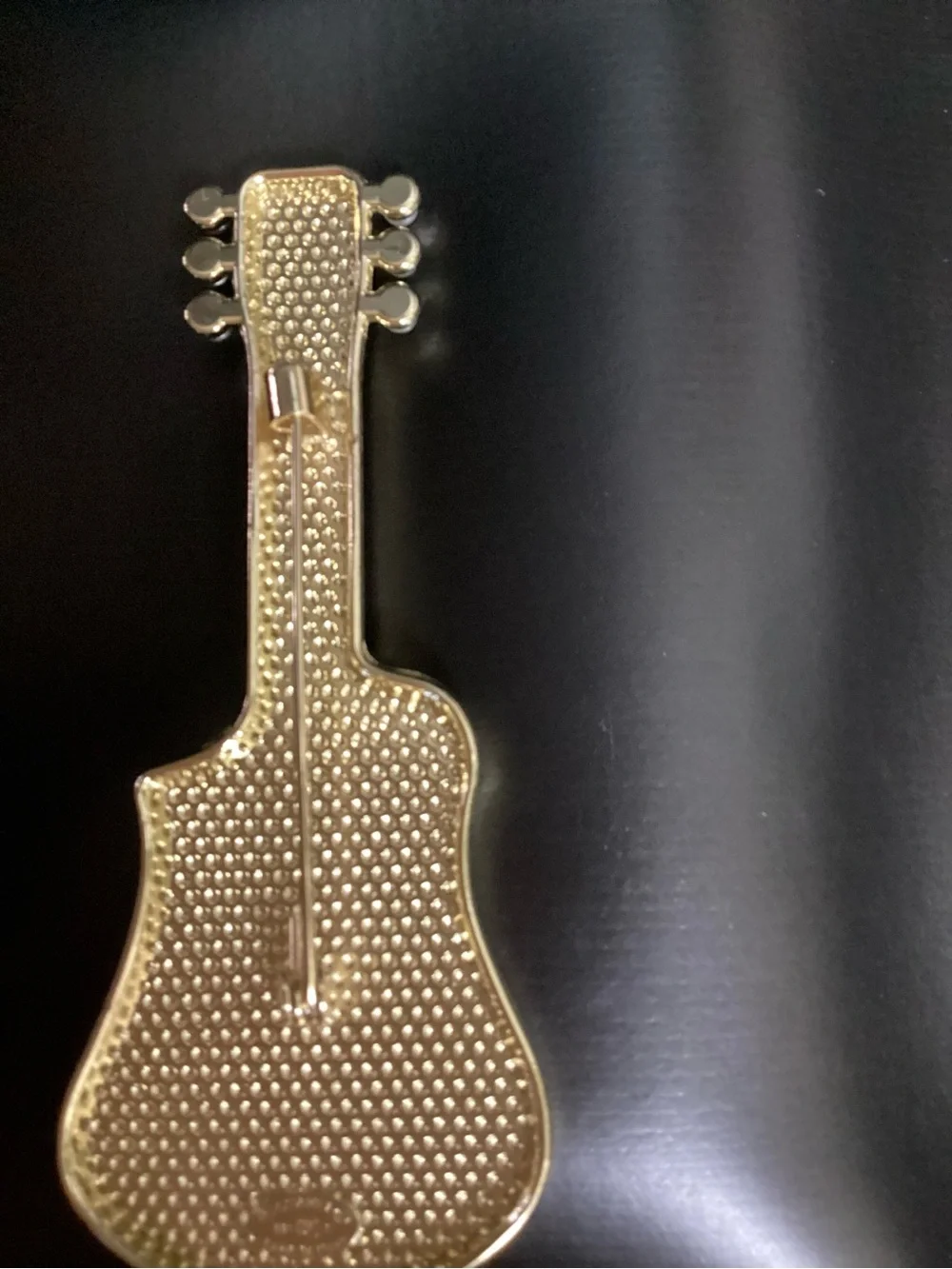 CHANEL Black Enamel Guitar Brooch with Blue Accent